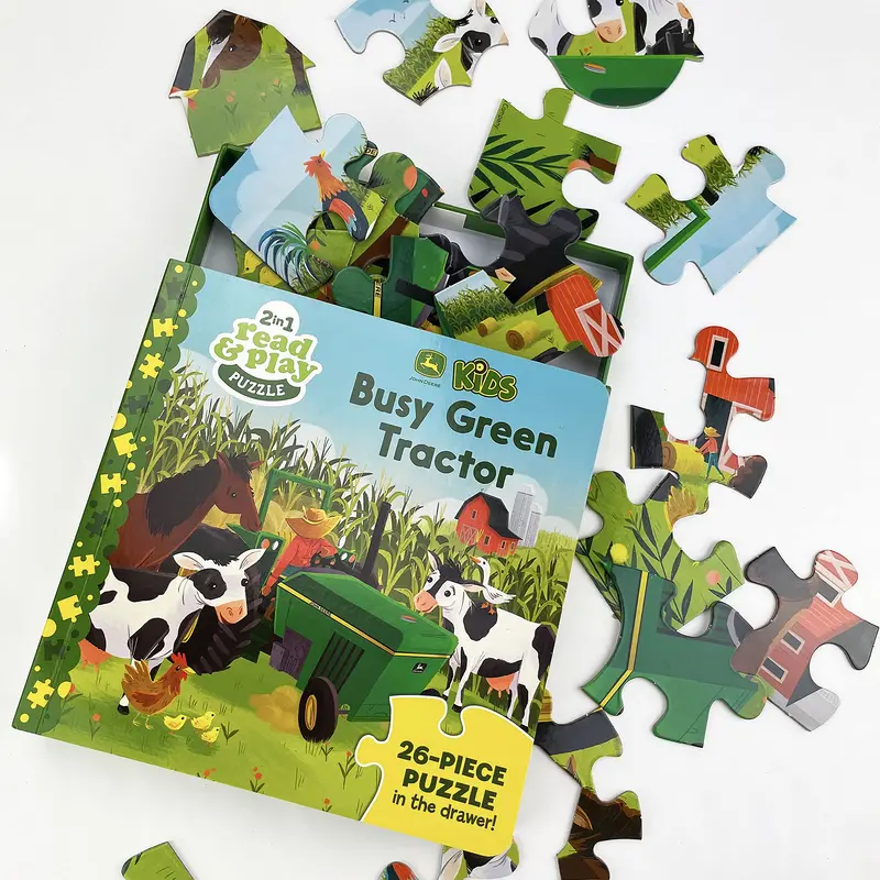 John Deere Tractor Book & Puzzle Bundle – Green Farm Vehicle Learning Kit