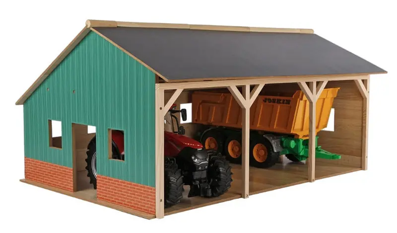 #KG610340 1/16 Scale Wooden Farm Equipment Shed – Holds 3 Tractors