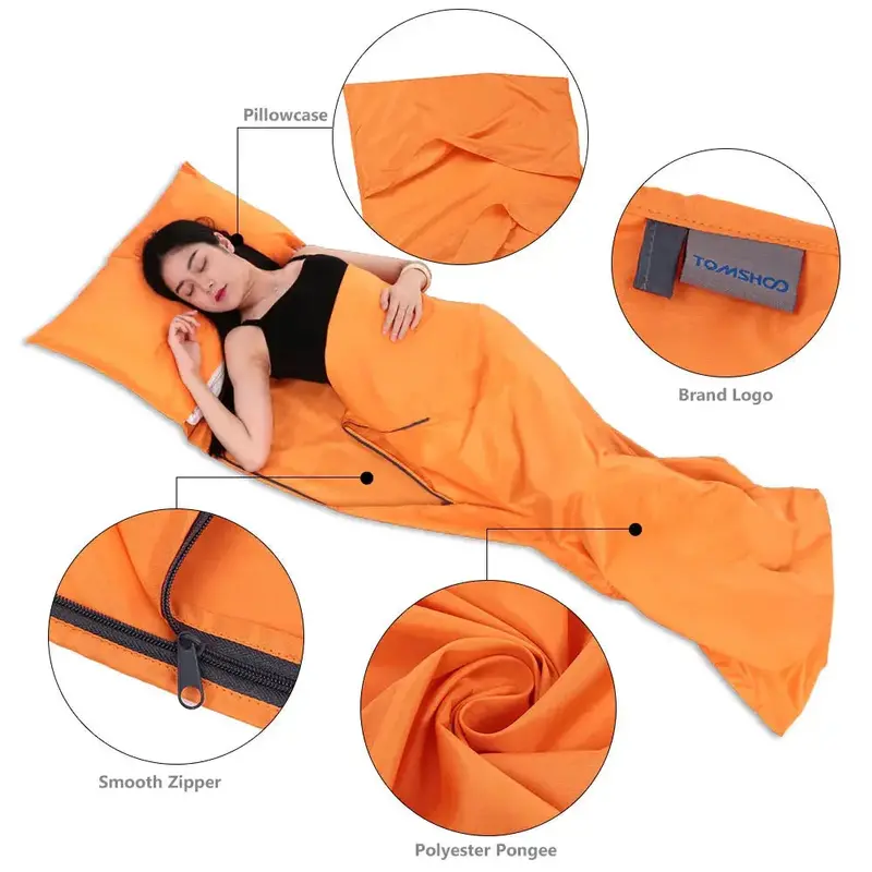 Lightweight Sleeping Bag Liner – 70x210cm Polyester Pongee with Pillowcase Design