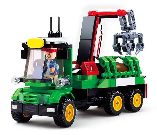 Log Transport Trailer & Tractor Building Brick Set for Farm Play