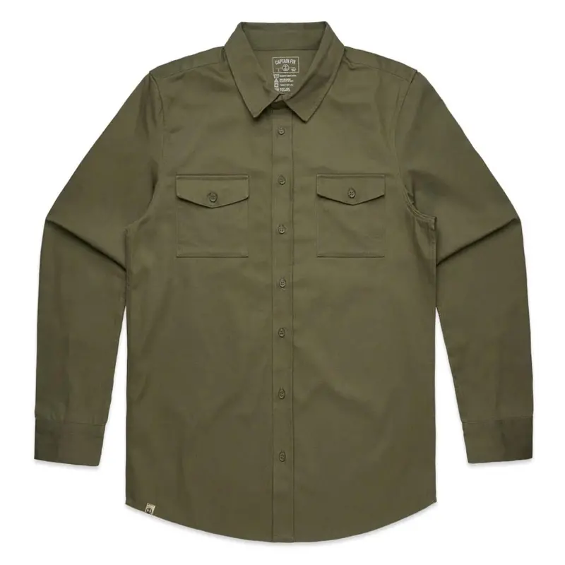 Military-Style Button-Up Shirt – Army Green
