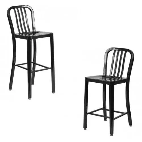 Navy Curve Dual-Height Black Metal Bar Stool – 24 & 30 Inch Options