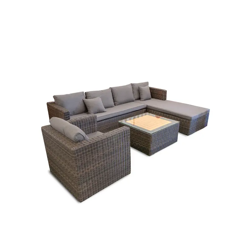 Neutral-Tone Grey and Brown Sectional Sofa Arrangement