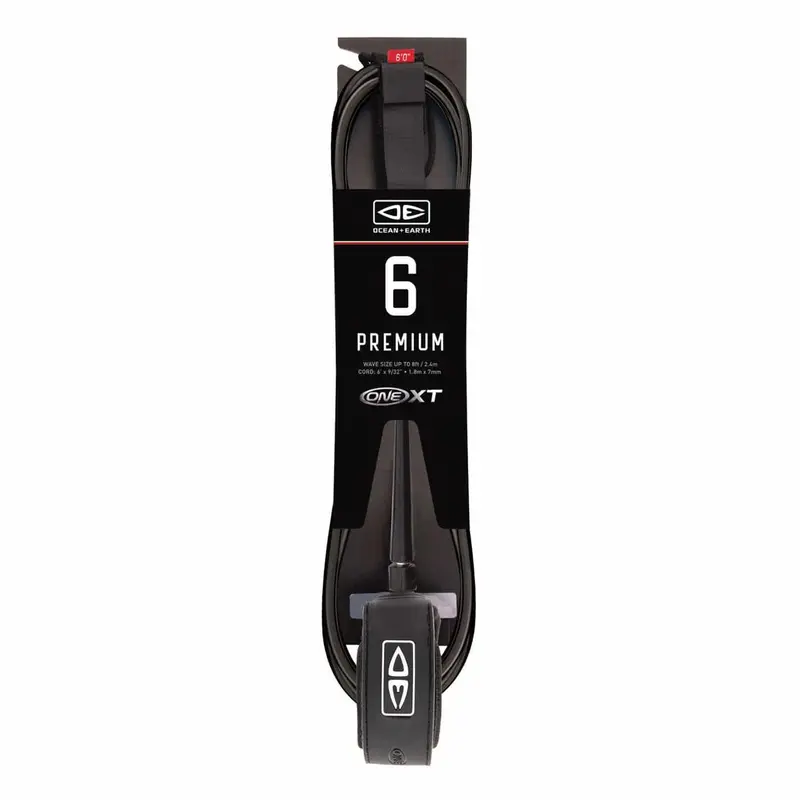 Ocean & Earth One-Xt Premium Surfboard Leash – 6’0″, Black