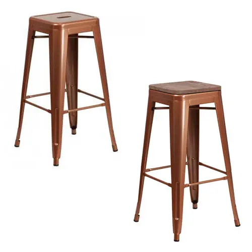 Phoenix 30-Inch Backless Copper Metal Bar Stool with Optional Wood Seat