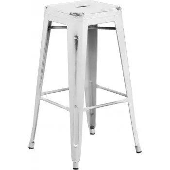 Phoenix 30-Inch Backless Distressed White Indoor Bar Stool