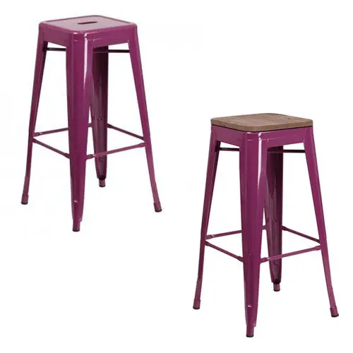 Phoenix 30-Inch Backless Purple Metallic Bar Stool with Optional Wood Seat