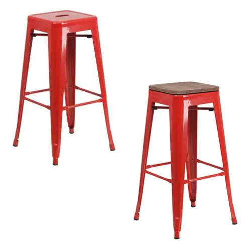 Phoenix 30-Inch Backless Red Metallic Bar Stool with Optional Wood Seat