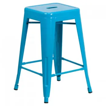 Phoenix Crystal Blue Backless Metal Bar Stool – 24-Inch Counter Height