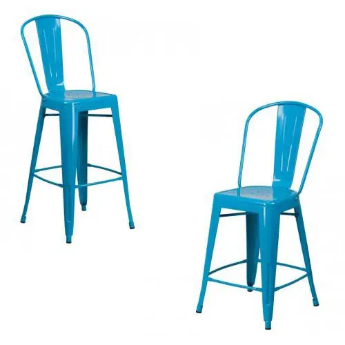 Phoenix Crystal Blue Dual-Height Metal Bar Stool – 24 & 30 Inch