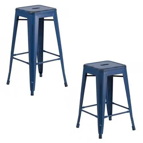 Phoenix Distressed Antique Blue Backless Counter Stool – 24 & 30 Inch
