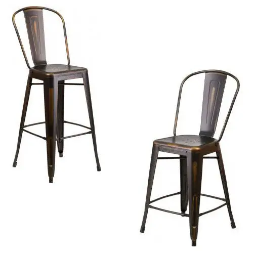 PHOENIX Distressed Copper Metal Counter Height Stool – 24″ & 30″ Indoor Bar Seating