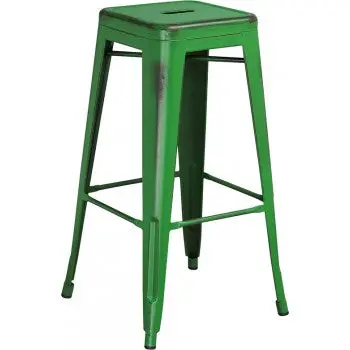 PHOENIX Distressed Green Metal Barstool – 30-Inch High Backless Indoor Accent