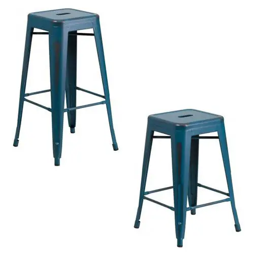 Phoenix Distressed Kelly Blue Backless Counter Stool – 24 & 30 Inch