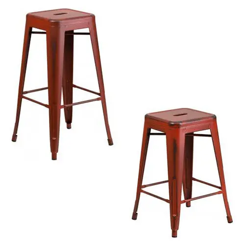 Phoenix Distressed Kelly Red Backless Counter Stool – 24 & 30 Inch