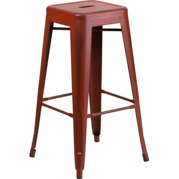 PHOENIX Distressed Kelly Red Metal Barstool – 30-Inch High Backless Indoor Design