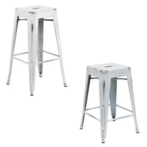 Phoenix Distressed White Backless Counter Stool – 24 & 30 Inch