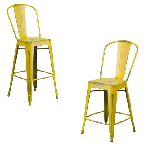 PHOENIX Distressed Yellow Metal Counter Height Stool – 24″ & 30″ Indoor Bar Chair Set