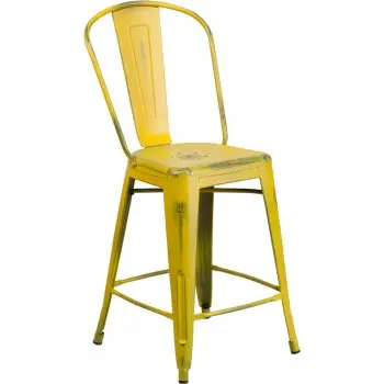 Phoenix Distressed Yellow Metal Counter Stool – 24-Inch Indoor Height