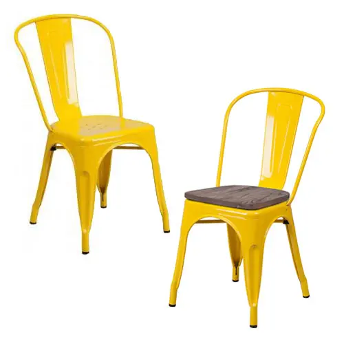 Phoenix Yellow Metal Side Chair with Optional Wooden Seat