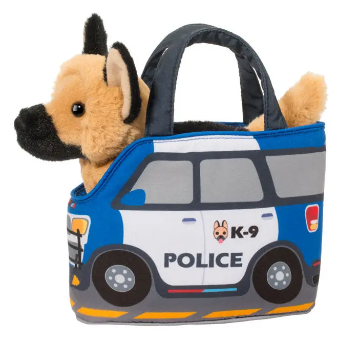 Police Car Pet Sak Featuring German Shepherd Plush Figure