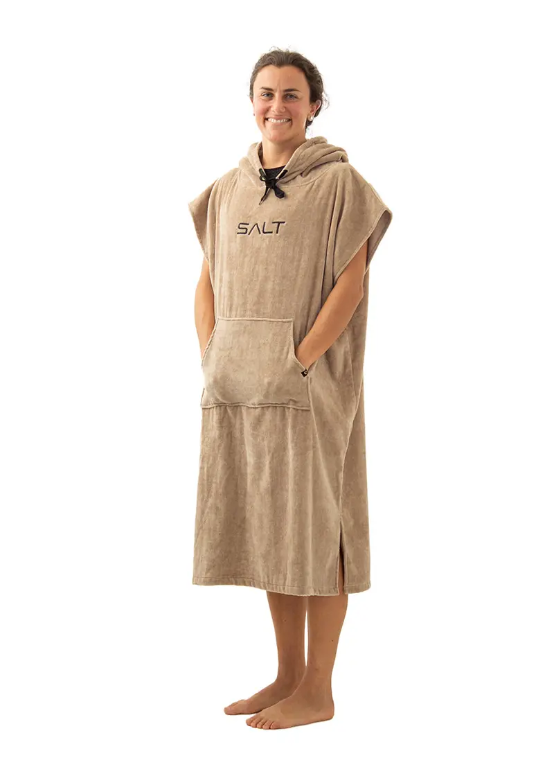 SALT Hooded Cotton Poncho Towel – Warm Tan
