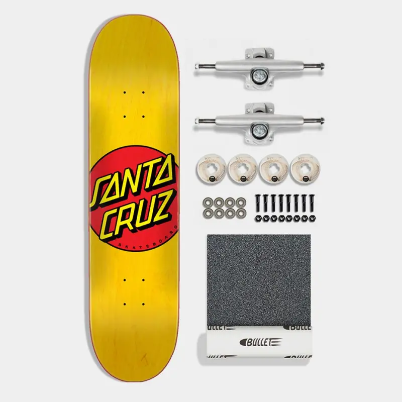 Santa Cruz 7.75″ Complete Skateboard – Yellow Classic Dot with Bullet Trucks & Ricta Wheels