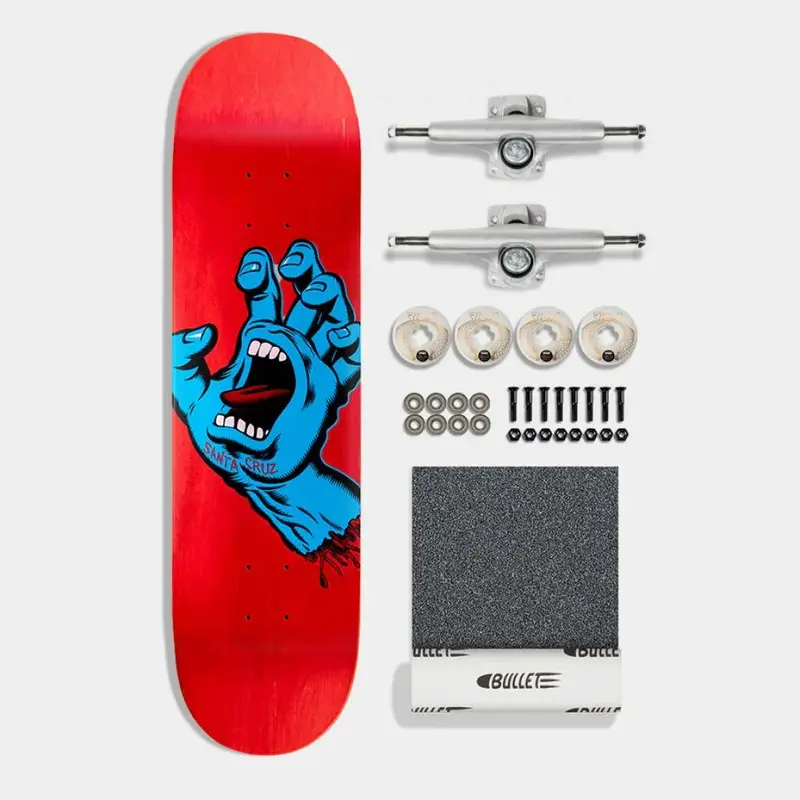 Santa Cruz 8″ Complete Skateboard – Red Screaming Hand with Bullet Trucks & Ricta Wheels