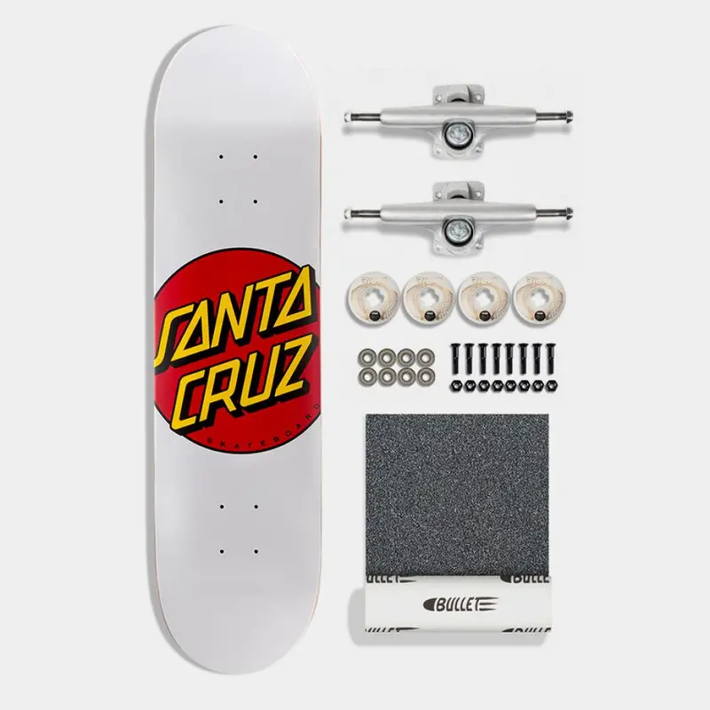 Santa Cruz 8″ Complete Skateboard – White Classic Dot with Bullet Trucks & Ricta Wheels