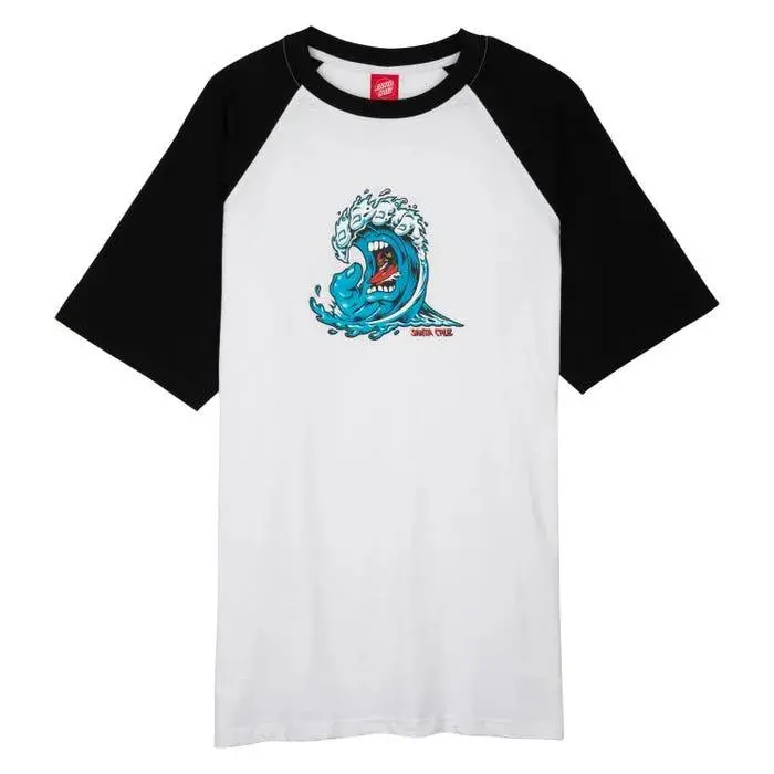 Santa Cruz Screaming Wave Raglan T-Shirt – White/Black Contrast
