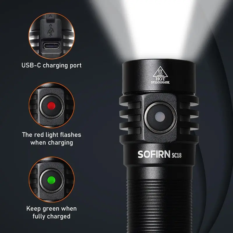 Sofirn SC18 Rechargeable Flashlight – 1800-Lumen High-Performance LED Torch