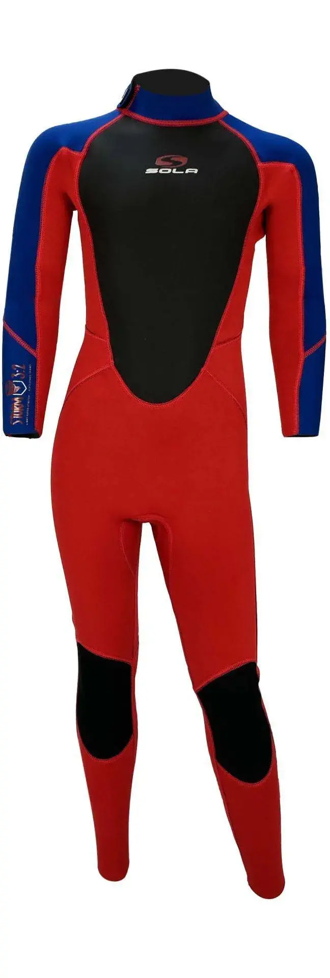 Sola Kids Storm 3/2mm Back-Zip Fullsuit – Red/Blue