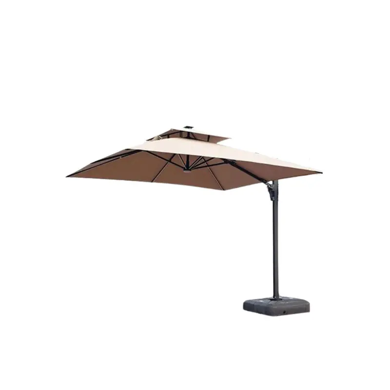 Solar-Powered LED Patio Umbrella in Soft Beige with Integrated Lighting