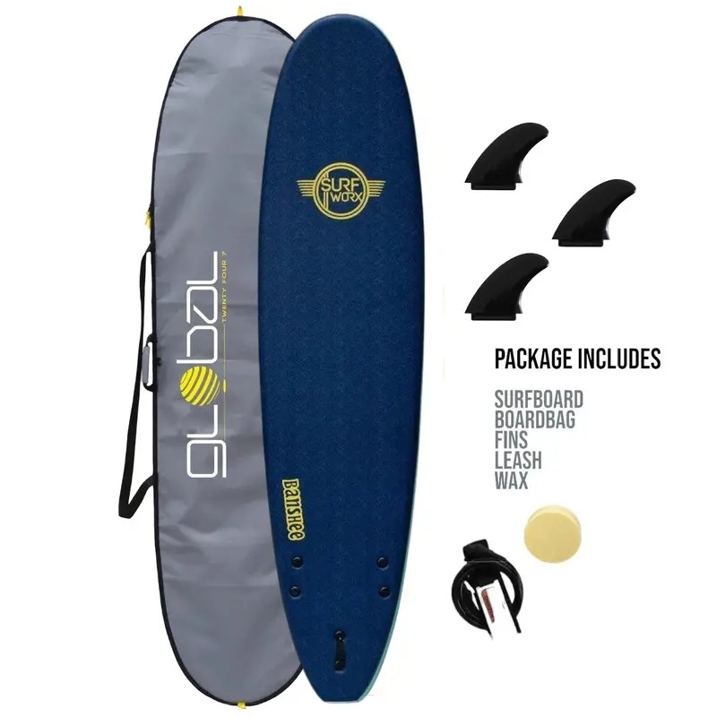 Surfworx Banshee Midnight Blue Mini Mal – 7’0″ Soft Surfboard Starter Kit