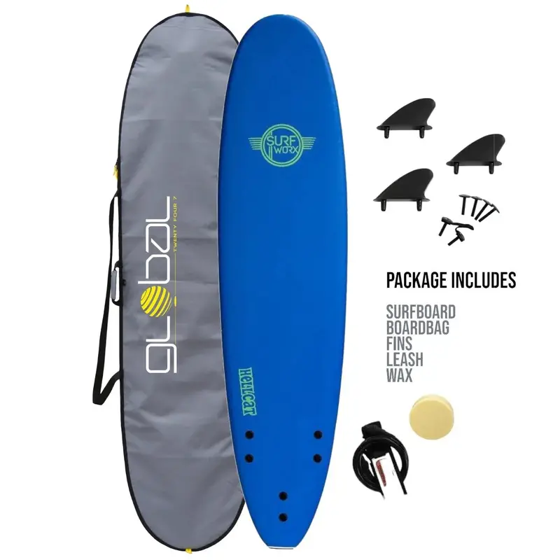 Surfworx Hellcat 7’6 Mini Mal Foam Surfboard – Blue Starter Package