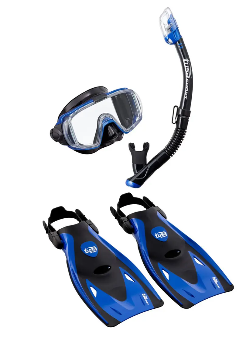 TUSA Tri-Ex Snorkeling Set: Adult Mask, Snorkel & Fins Bundle