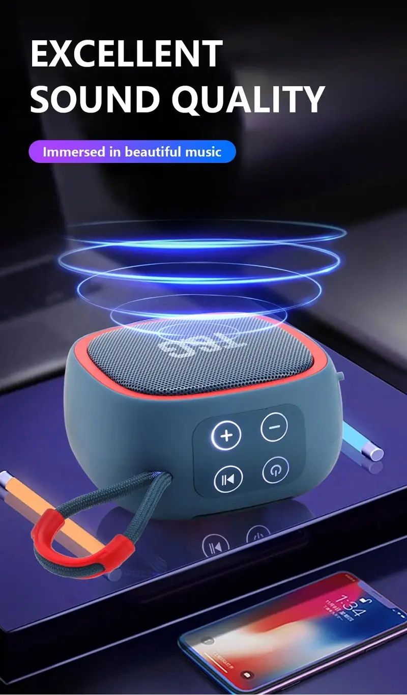Ultra-Compact Bluetooth Speaker – Waterproof 3D Stereo Sound with Portable Design
