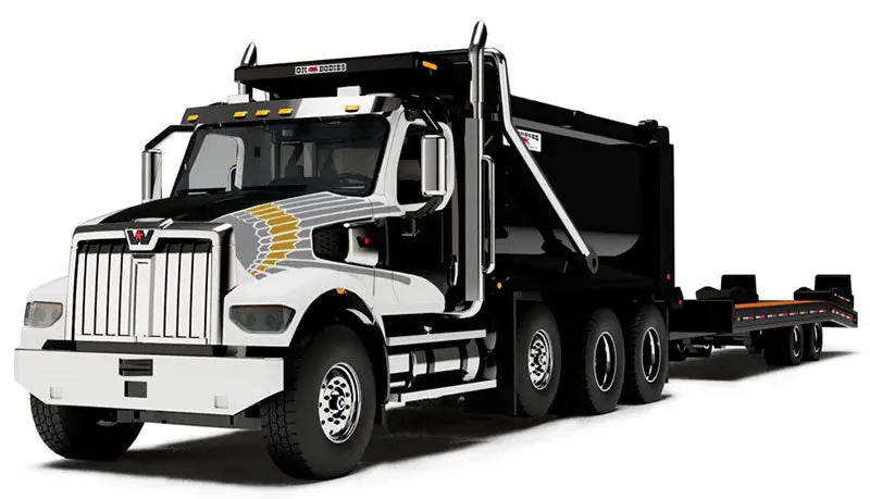 Western Star 49X Dump Truck – Black-and-White 1:64 Scale with Beaver Tail Trailer