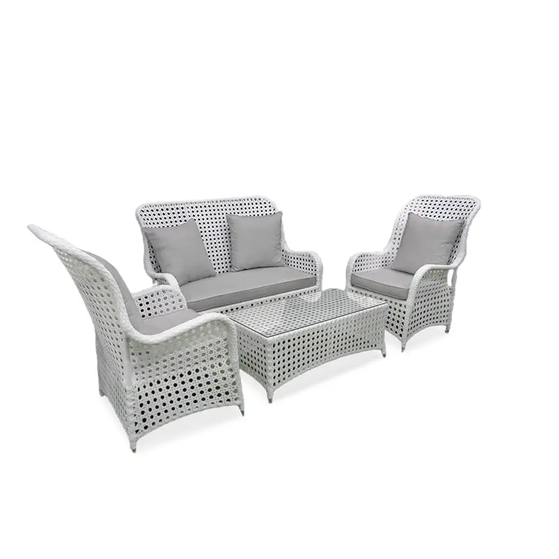 White Woven Rattan Outdoor Lounge Set