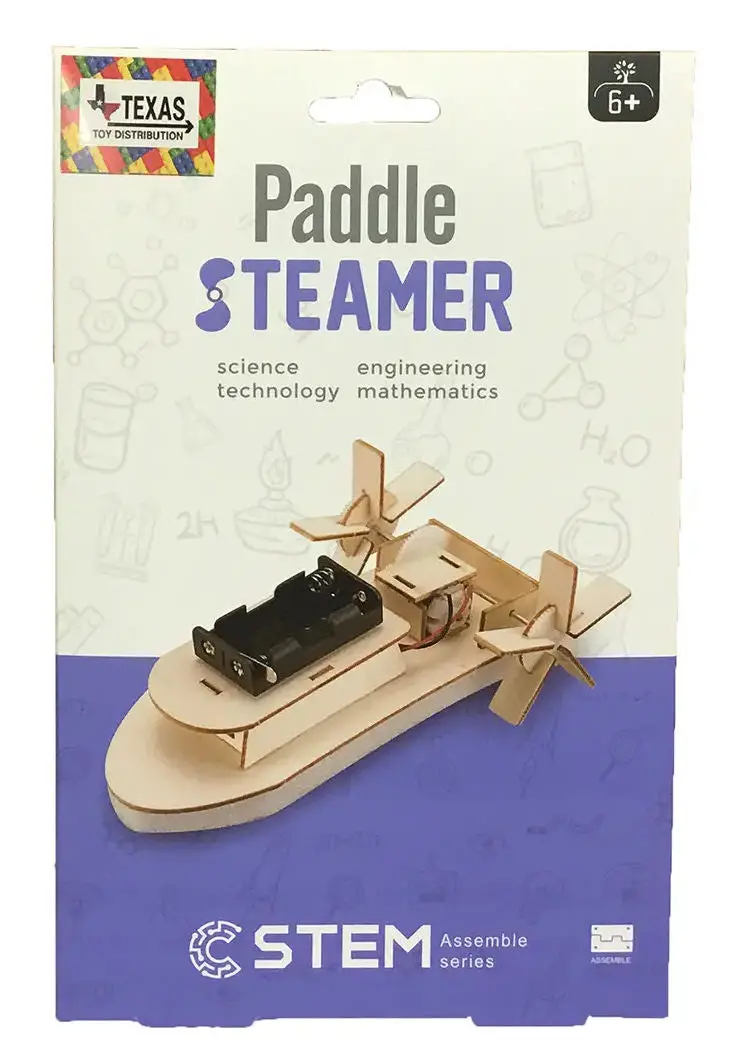 Wooden Paddle Steam Boat STEM Building Kit – Hydraulic-Powered Model – #FF170628