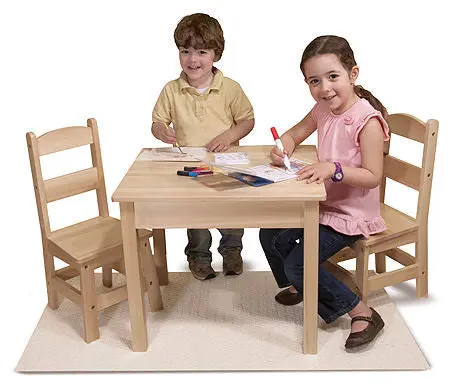 Wooden Table and Chair Set #2427MD – Three-Piece Natural-Finish Furniture for Kids