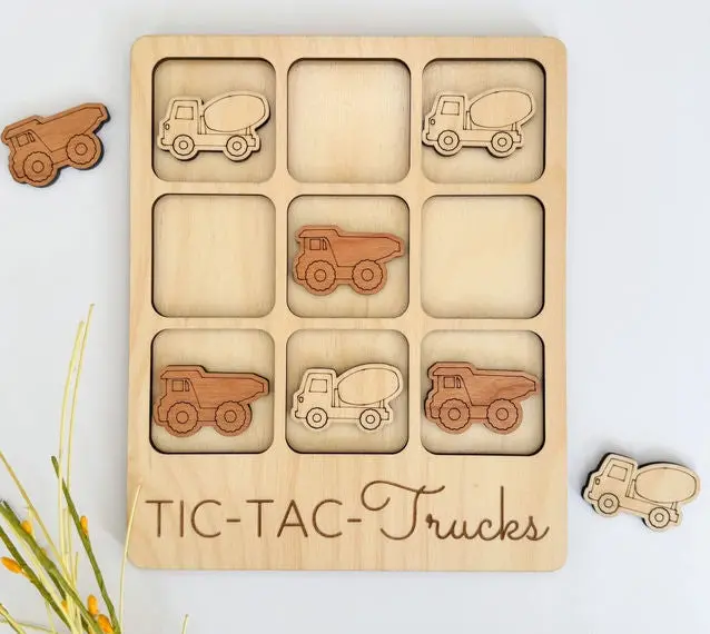 Wooden Tic-Tac-Toe Trucks-Themed Game #7982
