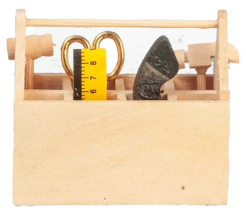 Wooden Tool Box with Assorted Tools – 1:12 Scale Model #C1096