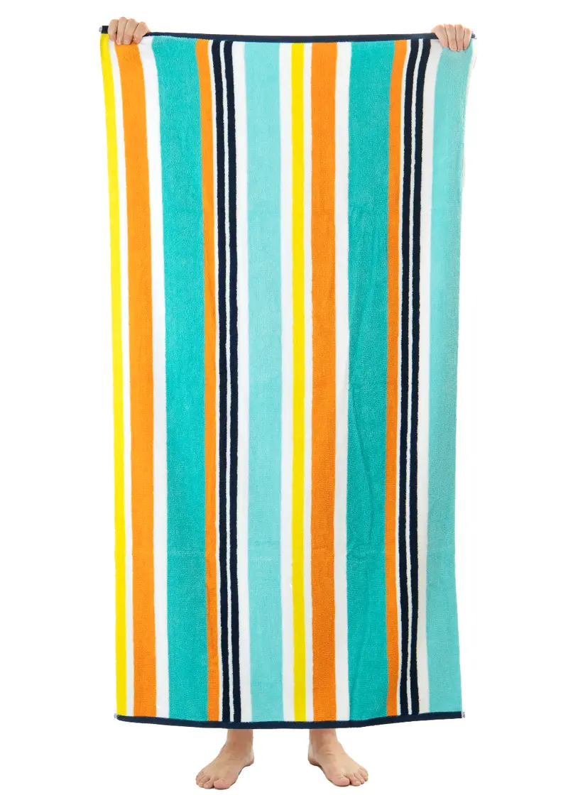 WW Double Jacquard Beach Towel – Cabana Stripe Design
