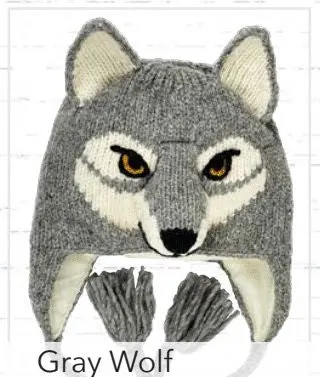 Youth Wolf Hat – Silvery-Gray Animal-Themed Hooded Cap for Tweens